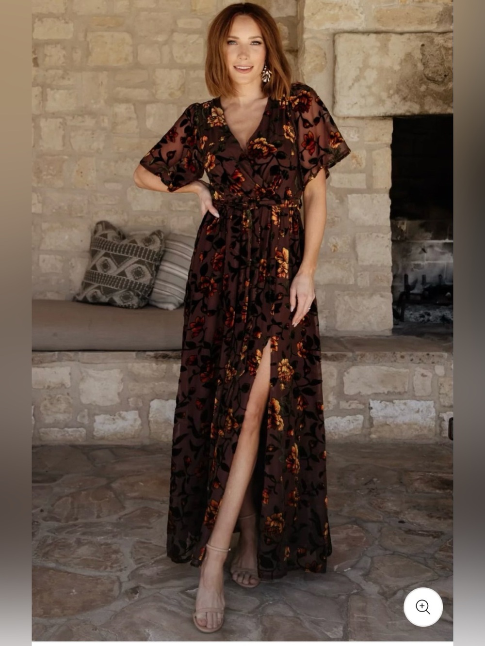 Baltic Born Uma Velvet Burnout Maxi Dress Clove Amber Size XS